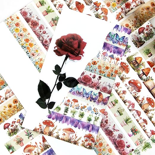 KOVANO Washi Tape Set 13 Rolls - Mushroom Butterfly Floral Decorative Tape, Colored Masking Tape for Scrapbooking Supplies, Bullet Journal Supplies, Junk Journal, DIY Crafts Art