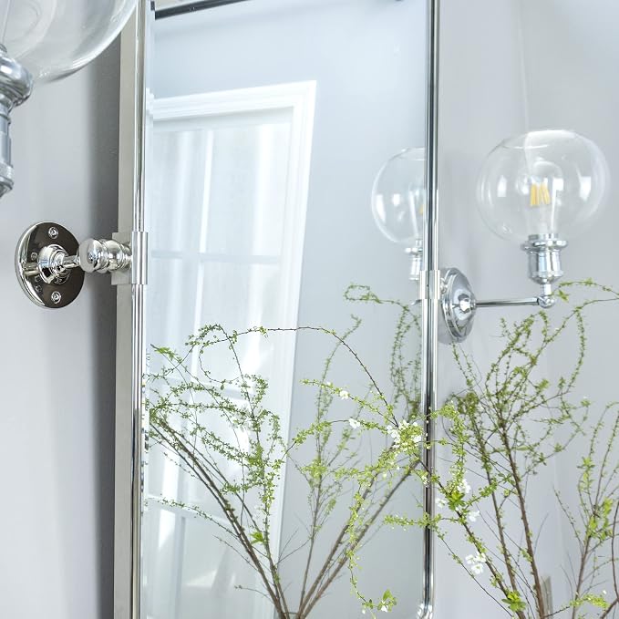 Farmhouse Pivot Rectangle Bathroom Mirror Chrome Metal Framed Tilting Beveled Vanity Mirrors for Wall, Overall 23.91 x 30 inches (Mirrror 20 x 30 inches)