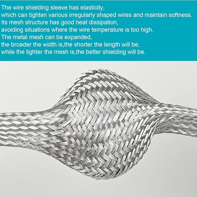 Cable Shielding Sleeve EMI RFI Shielding Tinned Copper Braid Wire Sheathing Metal Grounding Strap Mesh ESD Protection Flat Expandable Flexible (3/8" W(0.24" ID)-30FT)