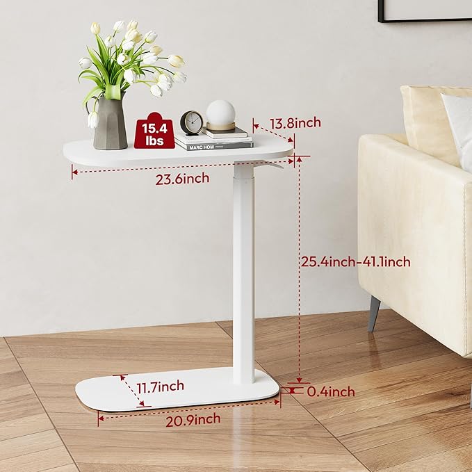SANODESK Small Standing Desk Pneumatic Height Adjustable Small Sit Stand Desk Laptop Desk Overbed Table Computer Cart for Home Office Computer Workstations(23.6" W x 13.8" D,White)