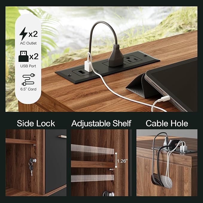 47.2'' Standing Desk with File Cabinet, Height Adjustable Electric Sit Stand Desk, Lateral File Cabinet, Computer Workstation for Home Office, Black Walnut