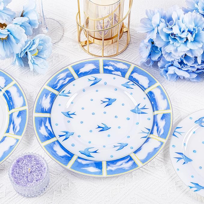 U-QE 20PCS Blue Plates - Blue Plastic Plates Disposable&Reusable - Heavy Duty Plastic Plate for Party&Wedding Including 10 Dinner 10.25" & 10 Appetizer Plate 7.5"