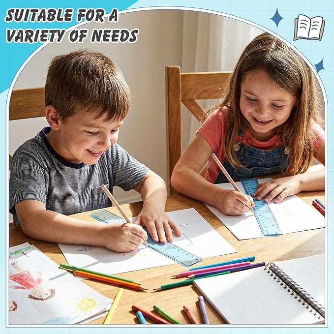 ForraFun 60 Pcs Plastic Clear Rulers 12 Inch, Transparent Assorted Color Ruler Bulk, with Imperial and Metric Scales for Home Office Supplies, Available in 6Colors(Ocean Colors)
