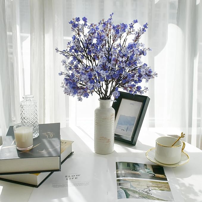 Mandy's Shades of Blue Artificial Baby’s Breath European Flowers 6 Bundles Silk Gypsophila with Bendable Stems for Fall Thanksgiving & Christmas Centerpiece Wedding Decor and Table Arrangements