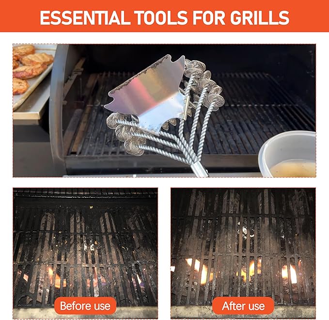 Grill Brush Scraper Bristle - 18" Stainless Grill Grate Cleaner Brush, Safe BBQ Brush for Grill - for Porcelain/Weber Gas/Charcoal Grill,