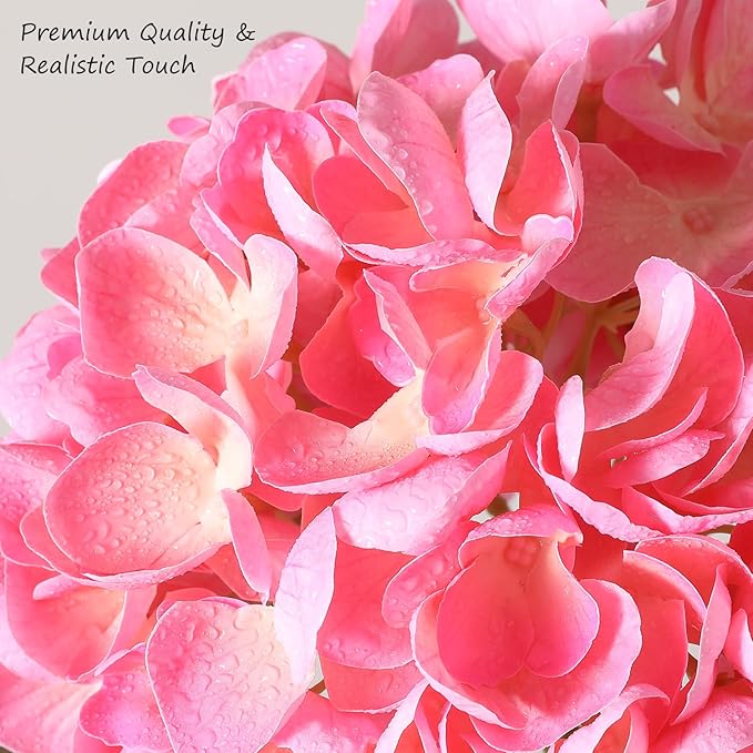 3Pcs Hydrangea Artificial Flowers, 22.44" Real Touch Latex Faux Hydrangea with Long Stems & Leaves for Home Office Decor or Wedding, Party, Centerpieces, Floral Arrangements (Pink)