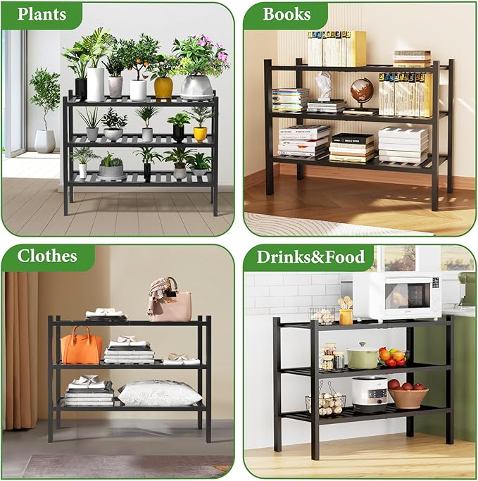 RONGJlA 3 Tier Bamboo Shoe Rack for Closet Free Standing Wood Shoe Shelf Storage Organizer for Entryway Small Space Stackable, Black
