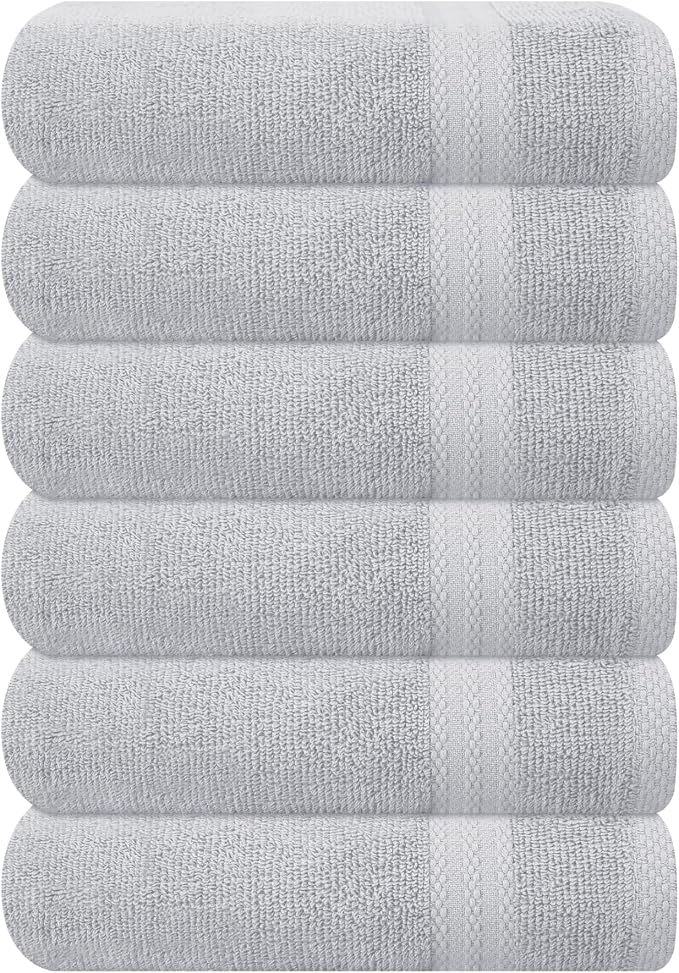 GLAMBURG Ultra Soft 6-Piece Hand Towel Set 16x28-100% Ringspun Cotton - Durable & Highly Absorbent Hand Towels - Ideal for use in Bathroom, Kitchen, Gym, Spa & General Cleaning - Light Grey