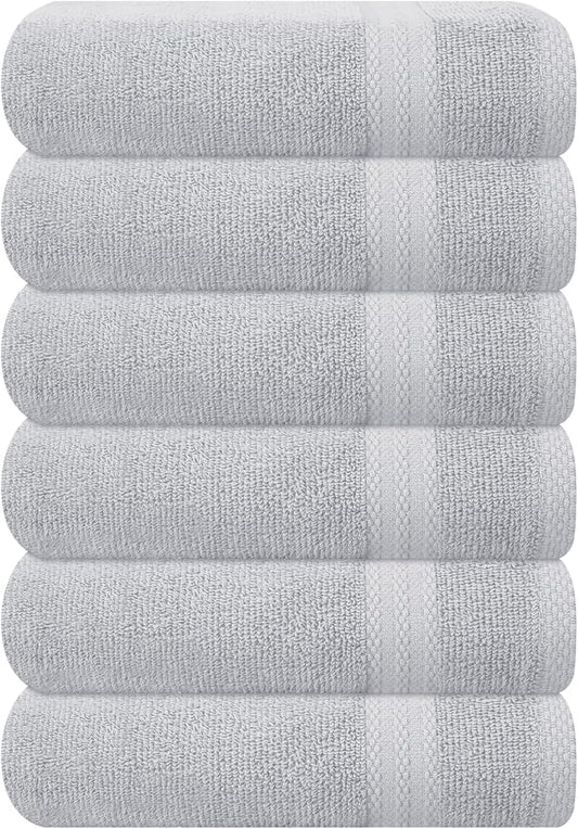 GLAMBURG Ultra Soft 6-Piece Hand Towel Set 16x28-100% Ringspun Cotton - Durable & Highly Absorbent Hand Towels - Ideal for use in Bathroom, Kitchen, Gym, Spa & General Cleaning - Light Grey