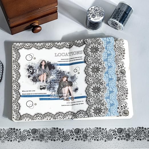 AuriicLeaf Lace Dream PET Tape Set, 6 Rolls of Elegant Floral Stickers for Scrapbooking, Journaling, DIY Crafts, and Art Supplies