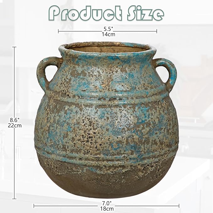 Hollyone Blue Ceramic Planters 7 Inch Large Vintage Ceramic Pots for Plants Indoor Outdoor Plant Planters Fit Mid Century Succulent Plant Stand Flower Pots Home Decor
