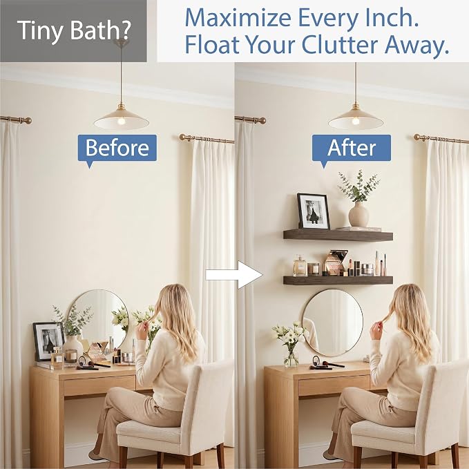 Floating Shelves for Wall, Bathroom Shelves Over Toilet, Wall Shelves & Book Shelf for Room, Hanging Shelf, Modern Wooden Mounted Floating Shelves, 24x7x1.5 in (Smoke Gray, Set of 2)