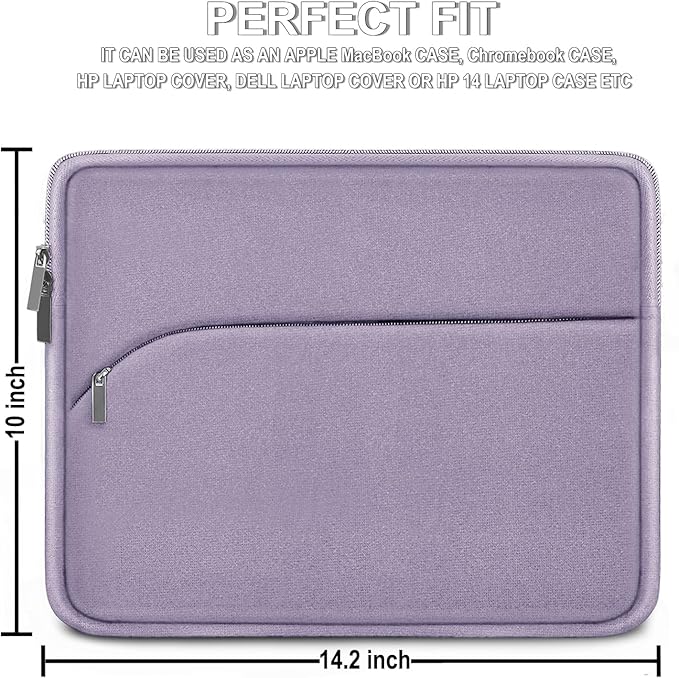 Laptop Sleeve 14 inch, Slim Portable Monitor Protective Cover with Front Pocket, Traveling Carrying Laptop Case Compatible for MacBook Air/Pro, HP, Dell, Lenovo, Acer, Lavender