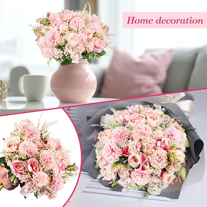Olgaa 12 Bundles Peonies Artificial Flowers Silk Flowers Fake Peony Bouquet Faux Peonies Flowers Bulk for Wedding Decor Centerpiece Table Decorations (Pink)