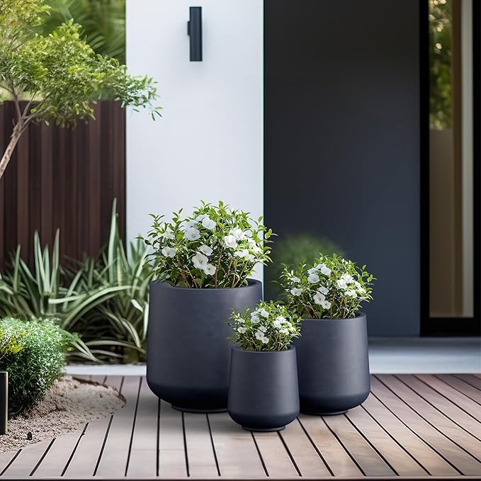 Kante 15.3"+11.6"+8.2" Dia Round Concrete Planter, Large Outdoor Indoor Planter Pots Containers with Drainage Holes and Rubber Plug for Home Garden Patio, Charcoal