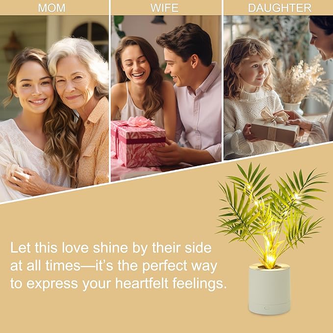 WSYEAR Artificial Lighted Areca Palm Tree Lamp Night Light for Womens Christmas Birthday Gifts, DIY Bonsai Decor, Perfect Ideal for Ambiance Wedding Party Bedroom Bar Coffee Shop Decor Light