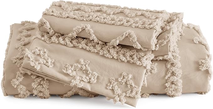 Bedsure Boho Duvet Cover King Size, Soft & Comfortable Elegant Design Boho Bedding for Decoration, Machine Washable Comforter Cover for All Seasons,Includes 1 Duvet Cover & 2 Pillow Shams,Khaki