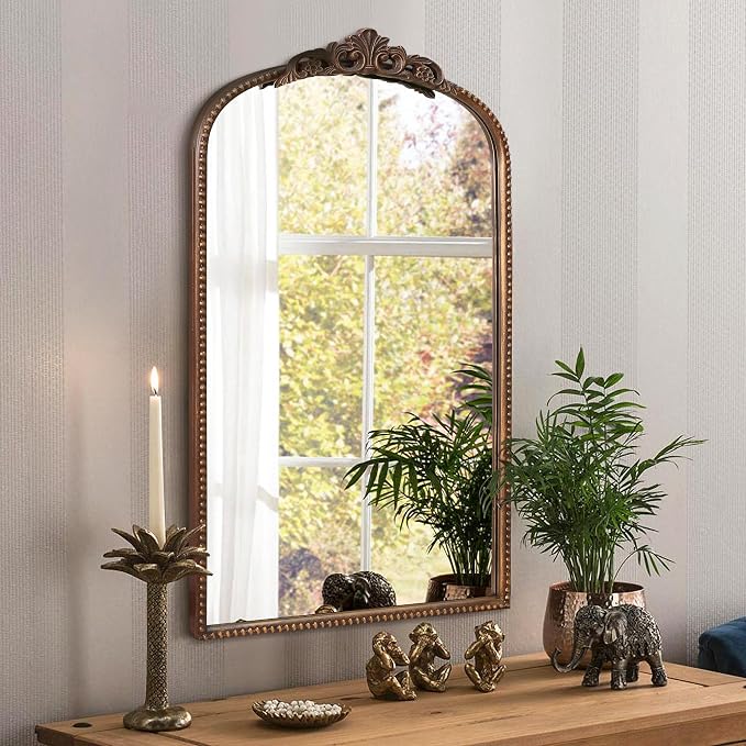 Micasso Vintage Arch Bronze Mirror: 31"x 19" French Baroque Antique Mirror - Traditional Ornate Decorative for Wall/Bathroom/Entryway/Hallway - Home Decor for Living Room