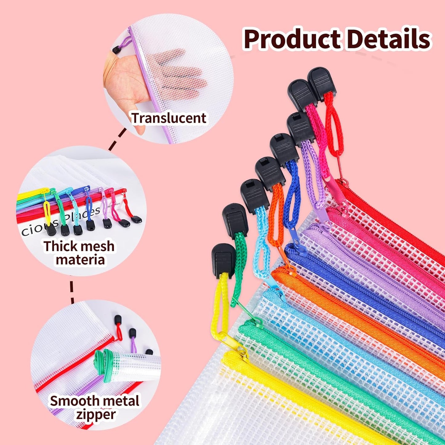 UMETDO Document Bags Set - 38 PCS Mesh Zipper Pouches & Accordion File Organizer | 8 Sizes & 14 Pockets