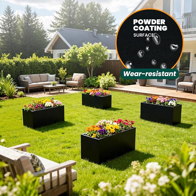 Galvanized Steel Metal Rectangular Planter Black Indoor Planter Box Steel Large Outdoor Planters 31.5" L x 16" W x 16" H Commercial Residential for Patio, Yard, Garden