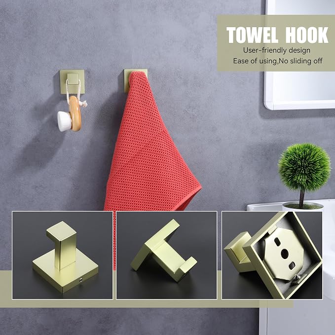 LANC Gold Towel Hook for Bathroom Wall Hook, Brushed Gold Heavy Duty Hand Towel Hanger Coat Hook, SUS304 Stainless Steel for Bathroom Hardware Robe Hook, Wall Mounted, A8805BG