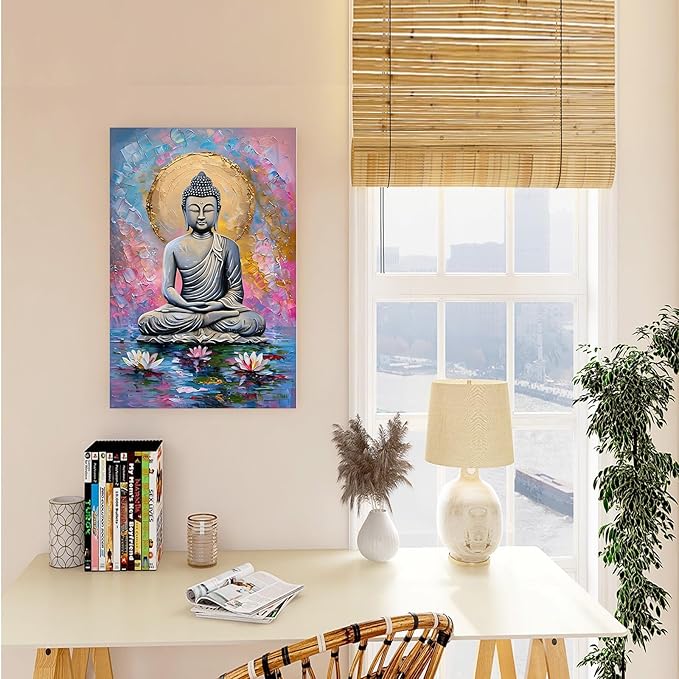 Lotus and golden Buddha meditation tranquil zen wall art mindfulness wall art for spiritual harmony and tranquility decor 8x12in Frameless