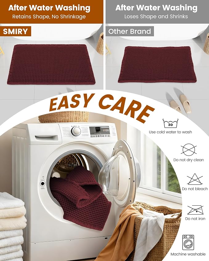 Smiry Waffle Bath Mat 36x24, Extra Soft Absorbent Bathroom Rugs, Non Slip Machine Washable Quick Dry Bath Rugs for Bathroom Floor, Tub, Shower, Home Decor Accessories, Burgundy