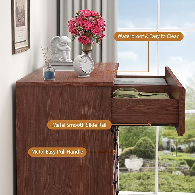 8 Drawer Dresser for Bedroom, Cherry Wood Chest of Drawers, Large Storage for Clothes, Vintage Design, for Living Room, Bedroom, Hallway 47.24W*15.75D* 41.2''H