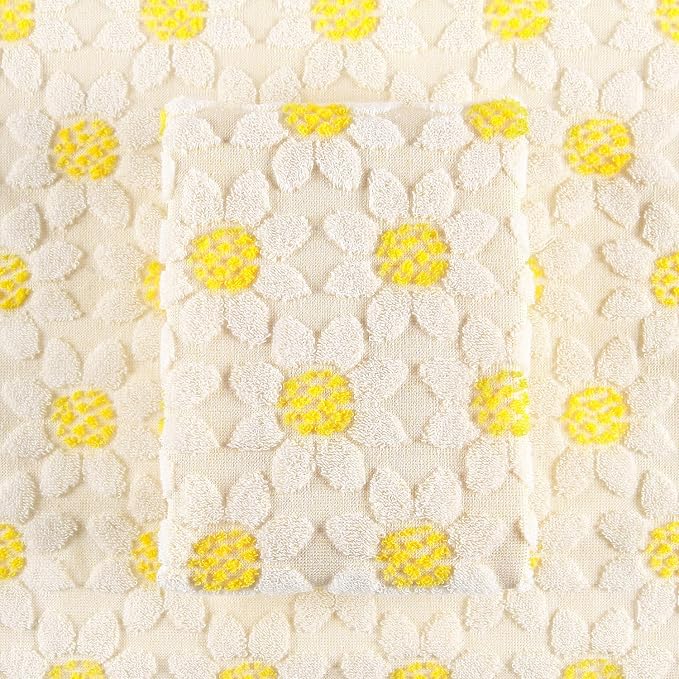 Quera 2 Pack Hand Towels Spring Summer White Yellow Flower Sunflower Farmhouse Cotton Bathroom Decorative Towels Set for Drying, Cleaning, Cooking, Holiday 13.7'' x 29.5''