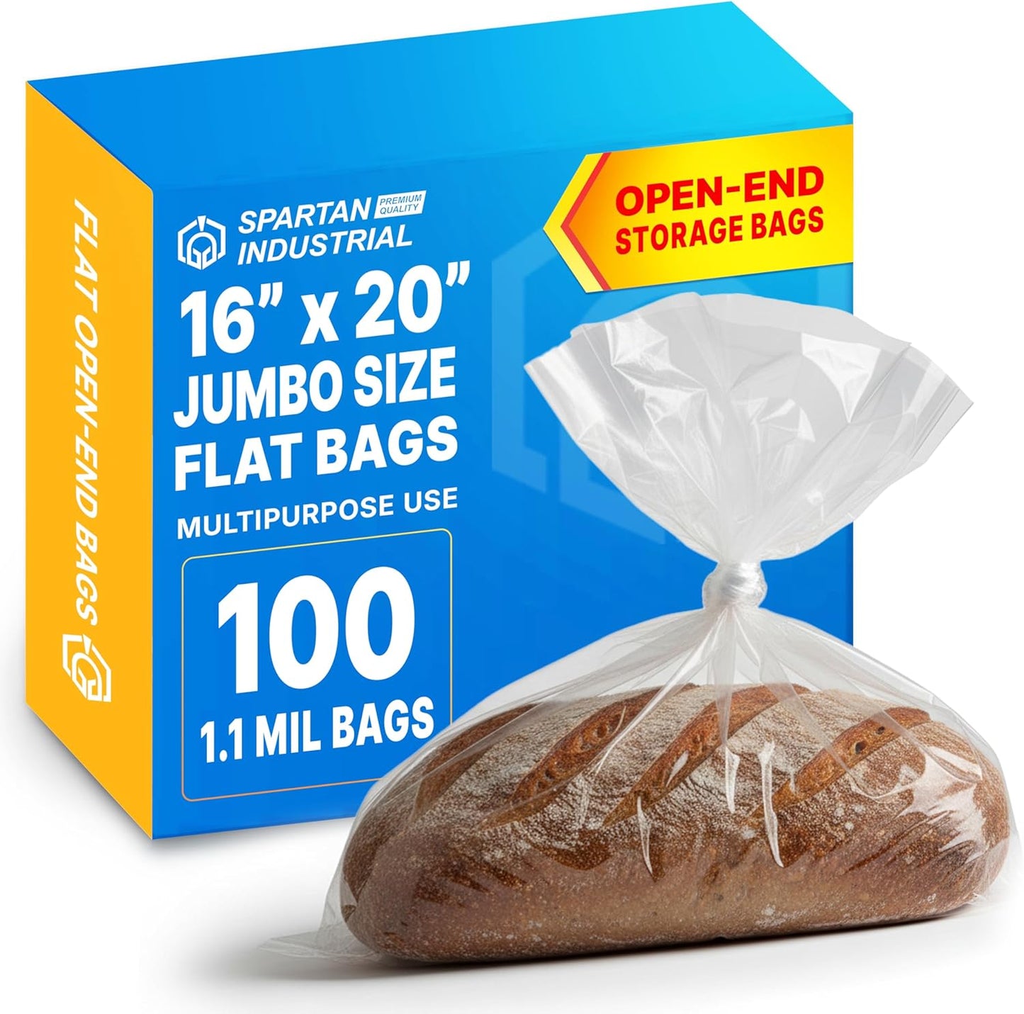 Spartan Industrial 16" X 20" Open-End Flat Poly Bags | 100 Count - 1.1 Mil Clear Plastic for Packaging & Shipping
