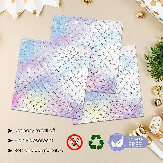 40 Pcs Iridescent Mermaid Plates and Napkins Party Supplies, Seashell Disposable Paper Plates and Napkins Tableware Set for Mermaid Baby Shower Birthday Party Decorations Serves 20
