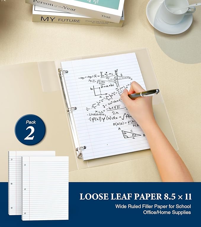Wide Ruled Loose Leaf Paper, Notebook Paper, 8.5 x 11 Wide Ruled Paper, 3 Hole Punch Binder Paper, 200 Sheets Lined Paper for 3 Ring Binders, Writing Paper with Lines (2 Pack)