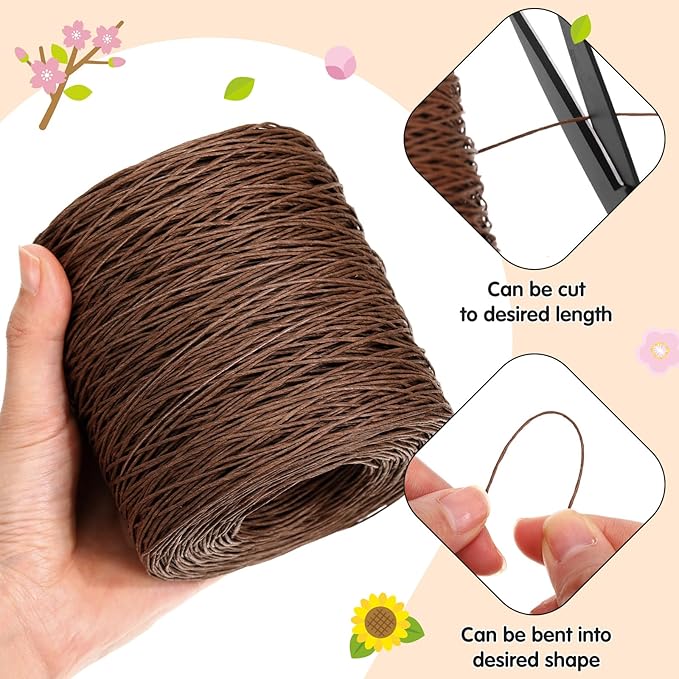Syhood 1345 Feet Floral Vine Bind Wire Rustic Wrapping Wire for Flower Bouquets(Brown)