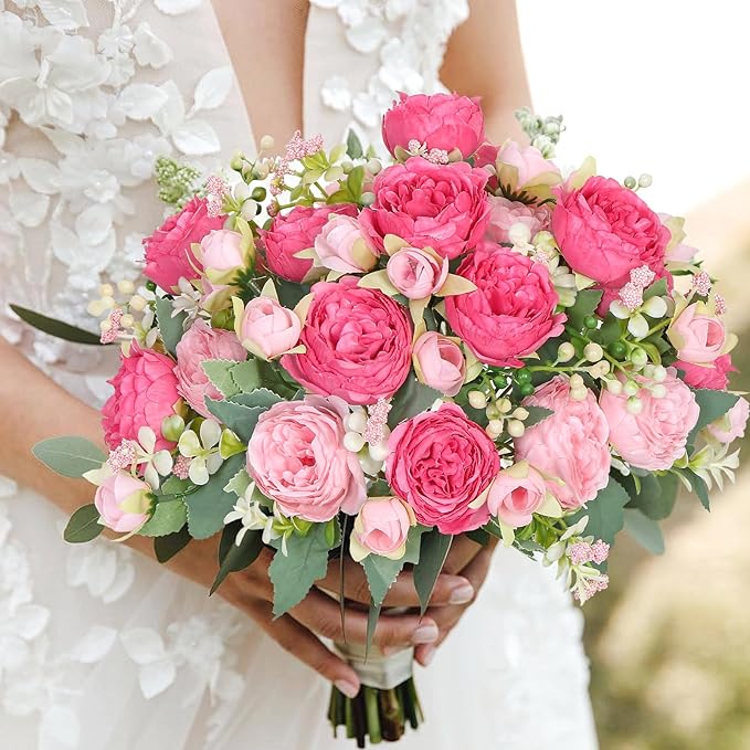 SOMYTING Peonies Artificial Flowers, Fake Flowers Pink Peonies Faux Flowers Vintage Artificial Silk Flower Peonies Bouquets Floral Arrangements Home Wedding Party Coffee Table Decor (Rose Pink, 2PCS)