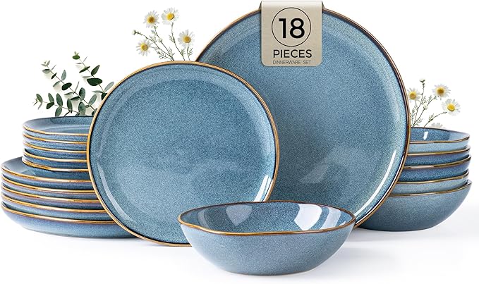 AmorArc Ceramic Dinnerware Sets,Handmade Reactive Glaze Stoneware Plates and Bowls Sets,Highly Scratch Resistant | Dishwasher & Microwave Safe Dishes Set,Service for 6 (18pc)