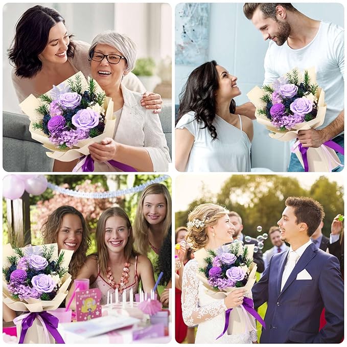 Jtoder Forever Flowers for Delivery, Preserved Blue Flower Bouquets, Long Lasting Purple Roses, Gifts Bouquet for Mother Wife Girlfriend on Festivals Birthday Anniversary