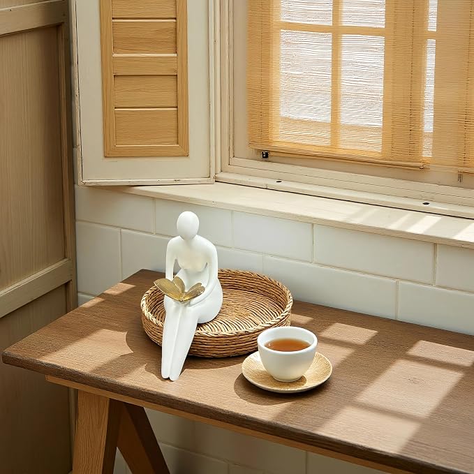 Lescafita White Abstract Sitting Figurine with Gold Butterfly – Modern Shelf Sitter Sculpture for Home Decor, Minimalist Statue, Elegant Desk Ornament for Living Room, Office & Bookshelf Decoration