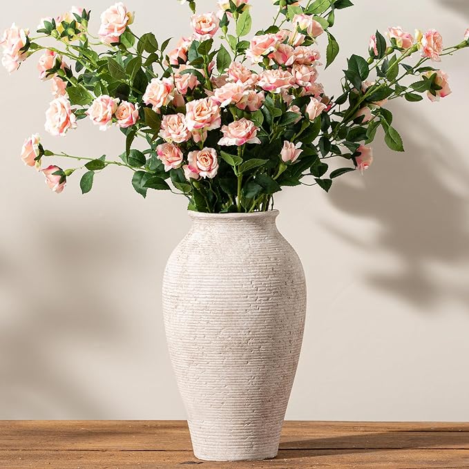 Ceramic Flower Vase Home Decor - Large Tall Farmhouse Table Vases Rustic Vintage Living Room Kitchen Bedroom Decorations for House Book Shelf Office Coffee Desk Dining Fireplace (11" Retro)
