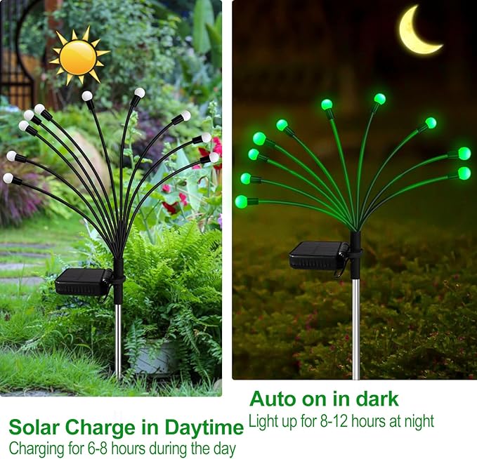 Kohlrabi Solar Halloween Lights Outdoor, 10 Pack 80 LED Green Firefly Lights Waterproof, Sway by Wind, Solar Wind Swaying Light for Yard Patio Backyard Garden Flower Bed Pathway Decoration