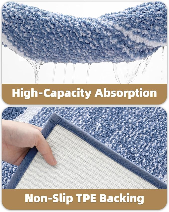 Color&Geometry Simple and Stylish Bathroom Runner Non Slip, 24"x43" Light Blue Bath Runner Rug, Absorbent, Soft, Washable, Microfiber Bath Mat Bathroom Carpet