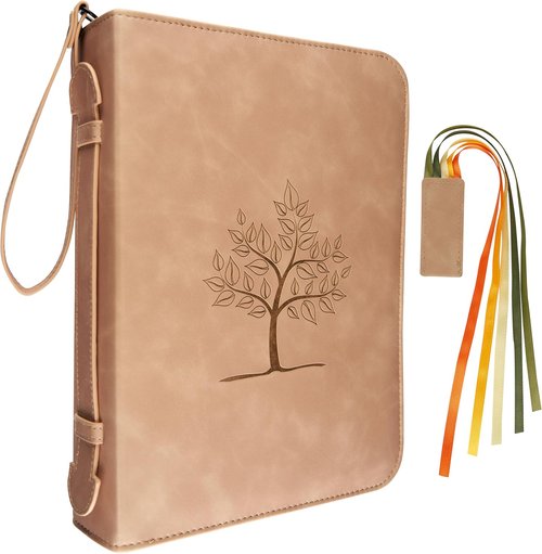 BLIEVE Bible Cover Case - Stylish PU Leather with Storage Pockets, Handle & Ribbon Bookmark