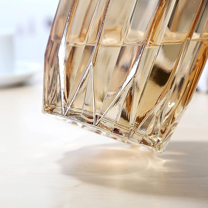 Glass Vase - Modern Ribbed Glass Vase for Flowers, Candles, and Decorative Accents -Black Grey, Amber, Clear and Colored Tall/Short Glass Vase for Centerpieces Home Table Decor (Amber, H-7.87inch)