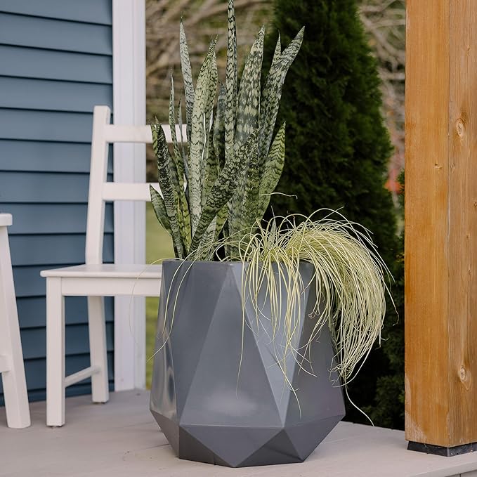 Beuta Large Planters for Outdoor Plants - Set of 3, 15.5/18/20 Inches Outdoor Planters for Porch - Tall Planter for Outdoor & Indoor Plants | Large Indoor Plant Pot - USA Made - Grey