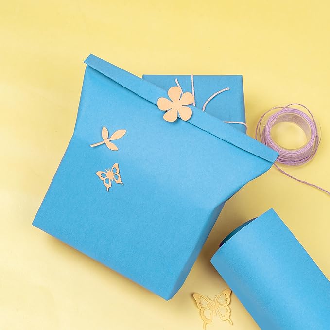 RUSPEPA Light Blue Kraft Wrapping Paper Roll, 17.5"x 393"(32.8'), Recyclable Blue Art Gift Wrap Paper for Birthday Gift Wrapping, Table Covering, DIY Crafting, Baby Shower Bouquet Flower, 80GSM