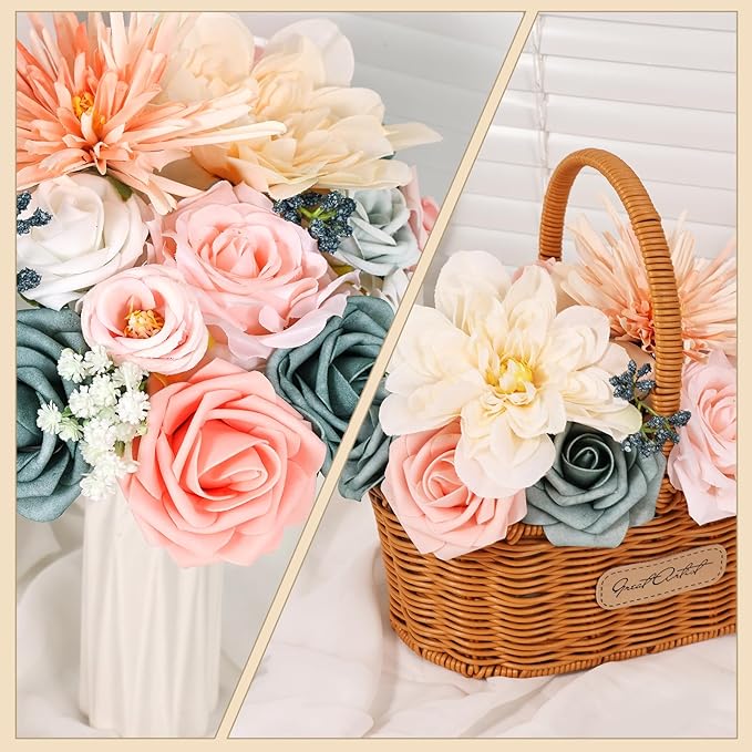 Artificial Flowers Combo Box Dusty Blue Pink Artificial Flowers for DIY Tables Centerpieces Baby Shower Bridal Shower Wedding Bouquet Party Decor