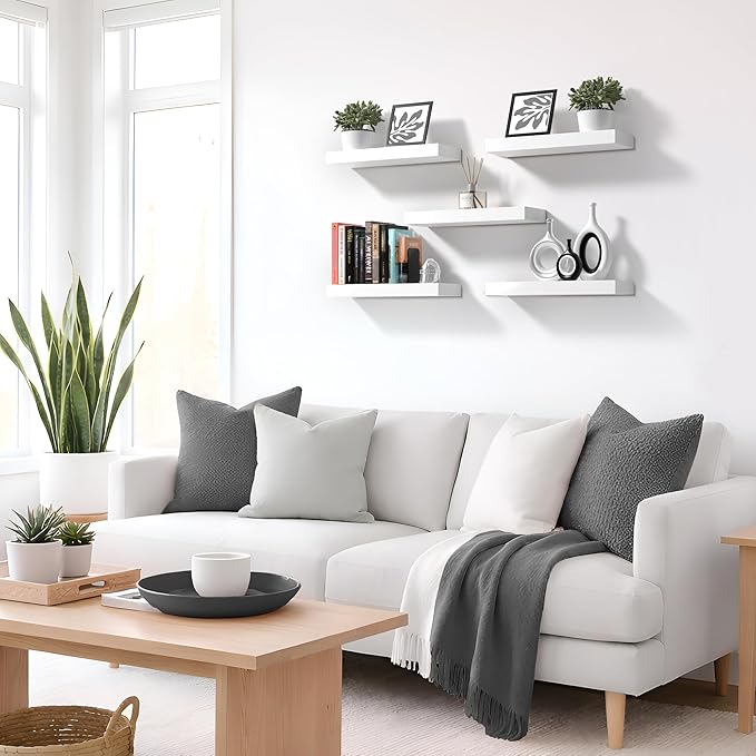 Sorbus Floating Shelves for Wall – 16 Inch Floating Shelf for Kitchen, Bedroom, Living Room, Bathroom, Home & Wall Decor - Mounted Bathroom Shelves with Invisible Brackets (White, 2 Pack)