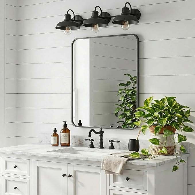 30x36 Inch Matte Black Bathroom Vanity Mirrors | Flush Mount Deep Set Metal Wall Mirror for Over Sink | HD Shatterproof Glass, Rustproof | 1 Pack