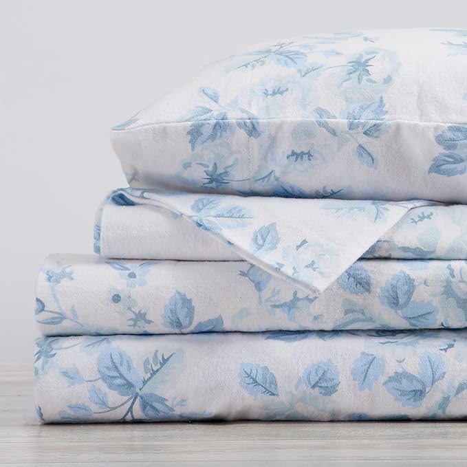 Market & Place 100% Cotton King Flannel Sheet Set | 4 Piece Deep Pocket Cozy Winter Floral Bed Sheets | Double Brushed for Extra Softness & Comfort | Alpine Collection (King, Vintage Floral)