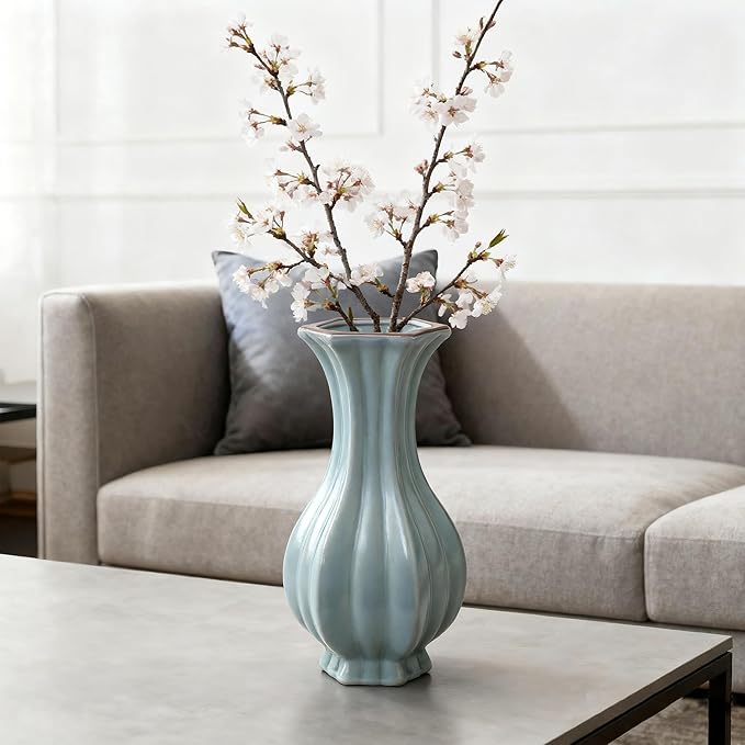 8-inch ice Cracked Glazed Ceramic vase, Modern Eastern Style Ceramic vase, Dining Table, Central Living Room Shelf Decoration (TQ05)