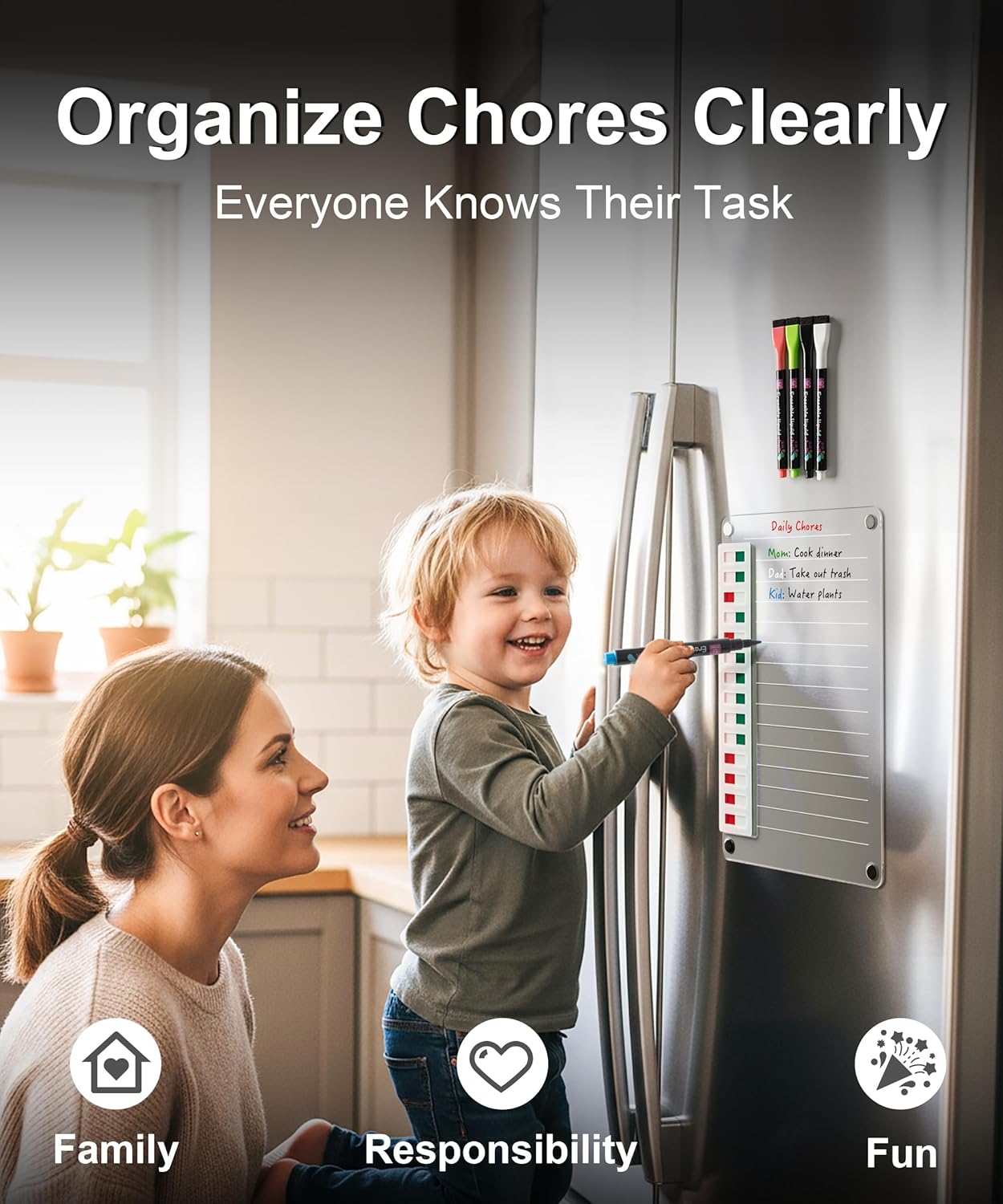 Skiennix Magnetic Acrylic Dry Erase Board - Reusable Fridge To-Do List | 12" x 10" Clear Chore Chart with 5 Markers